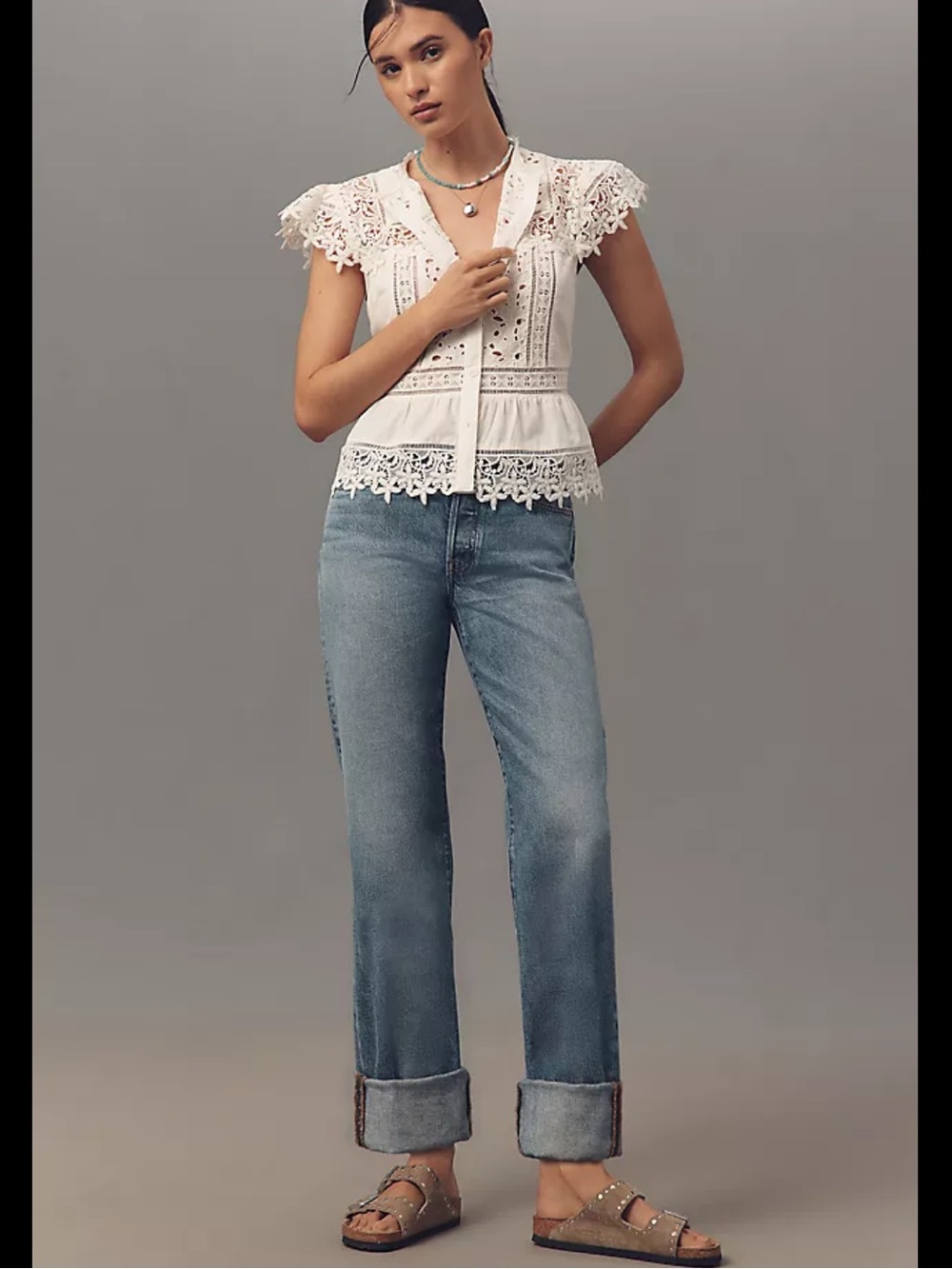 Anthropologie Sleeveless High-Neck Lace-Inset Blouse White Medium M EUC